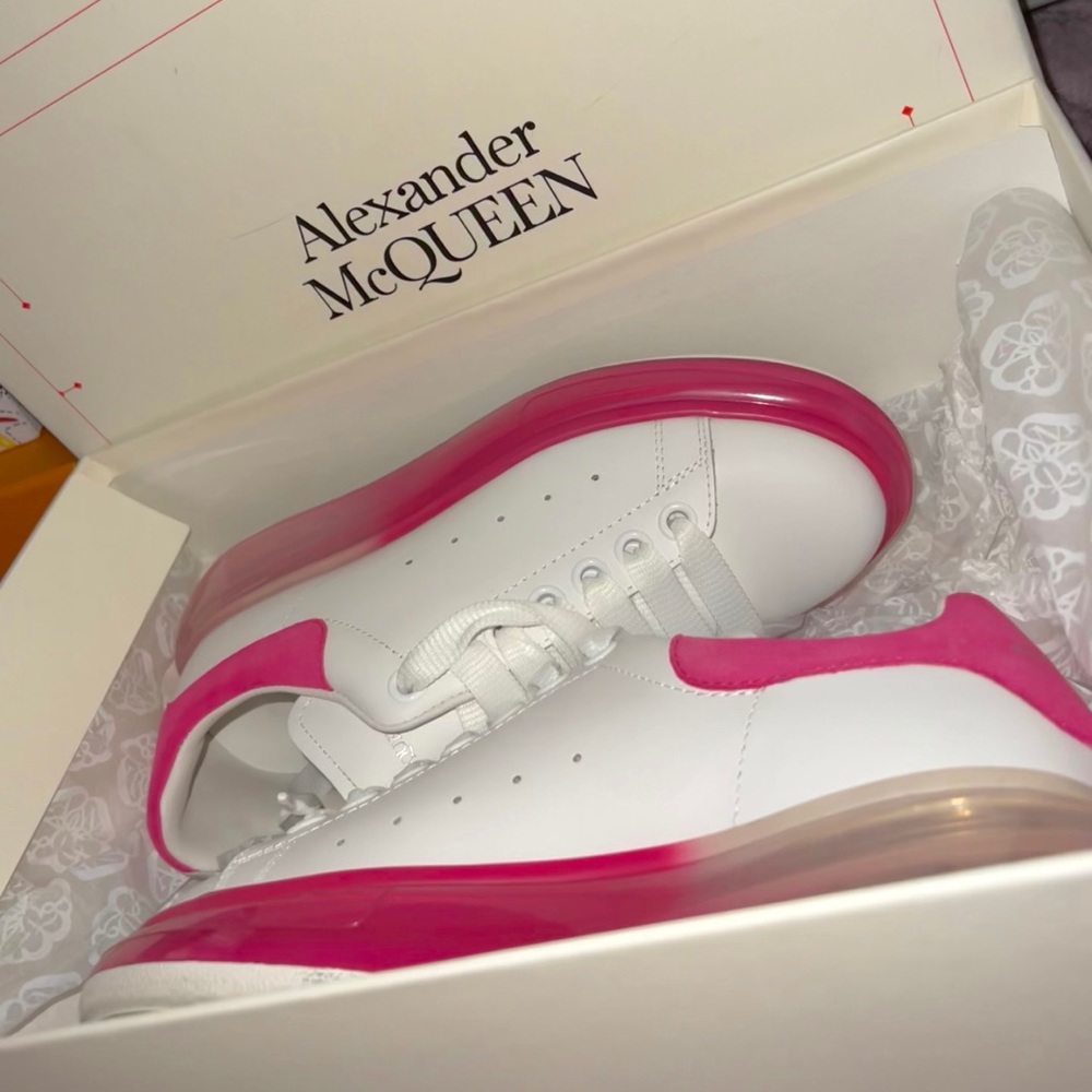 Alexander McQueen oversized sneaker with two tone sole.